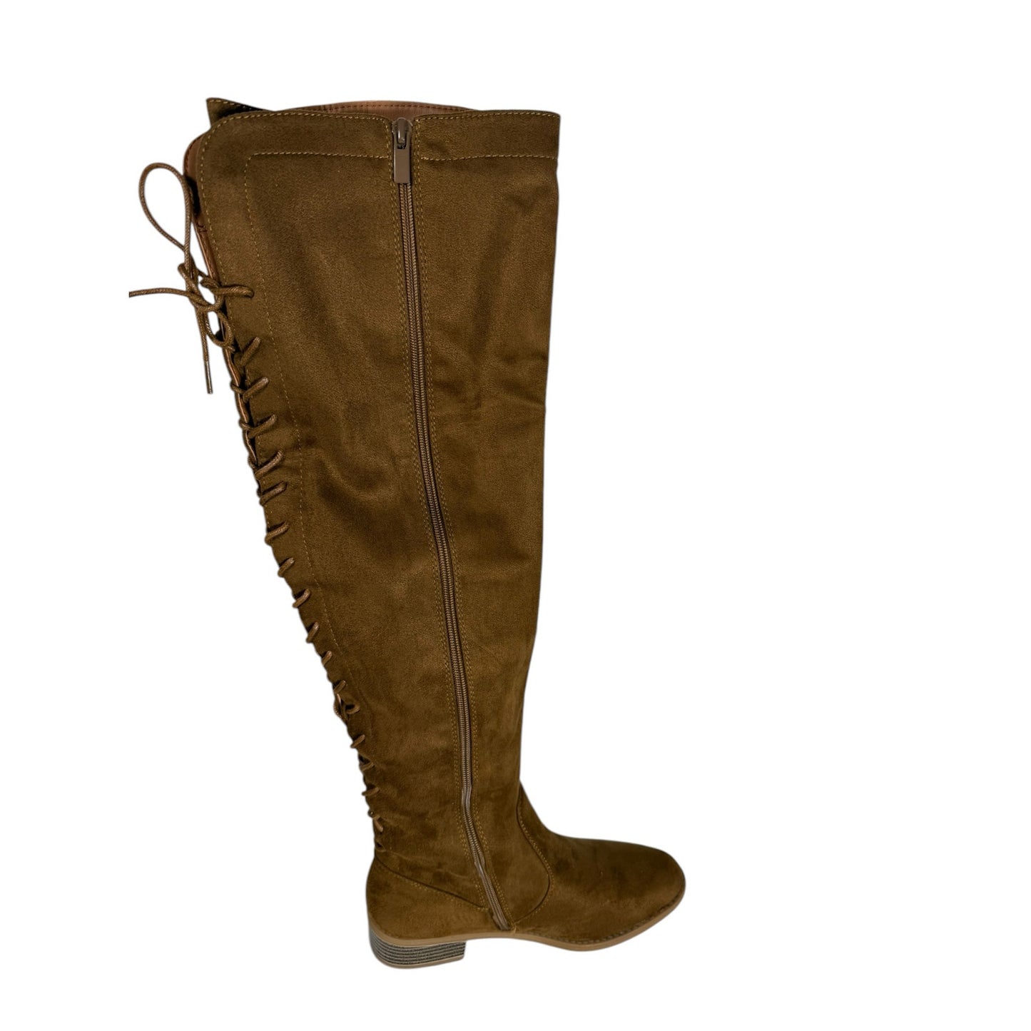 New Knee High Boots Women's Brown Zip up Cloth Casual Size 8