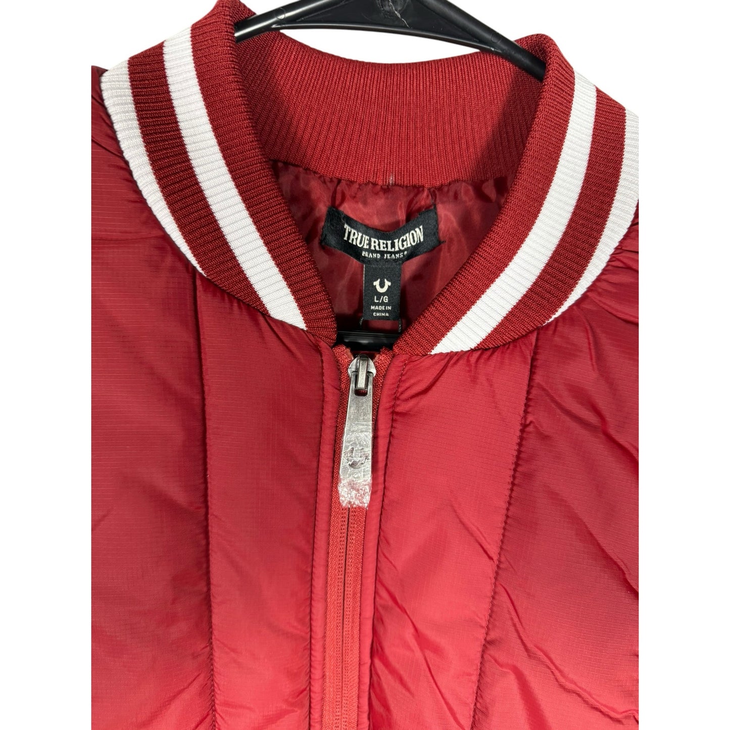 NWT Men's True Religion Red Dahlia Vertical Quilted Full Zip Jacket Size Large