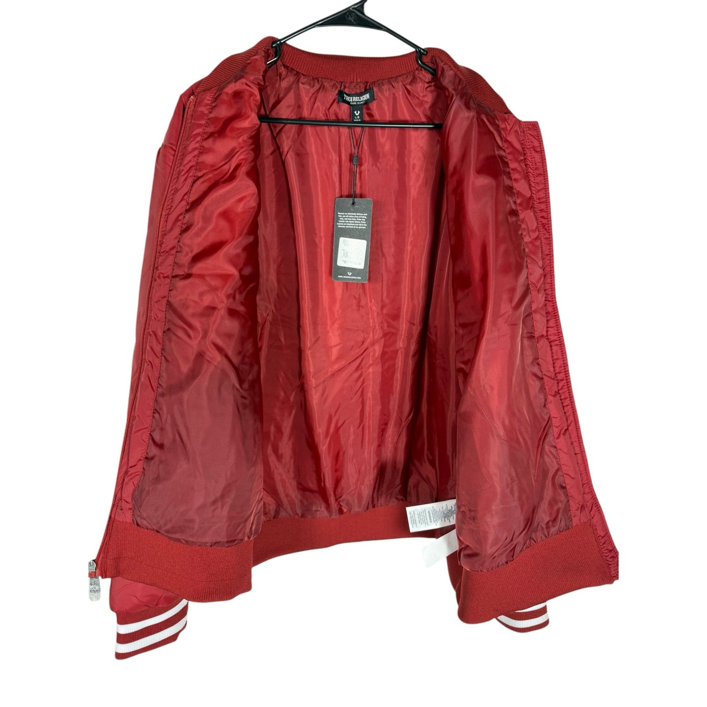 NWT Men's True Religion Red Dahlia Vertical Quilted Full Zip Jacket Size Large