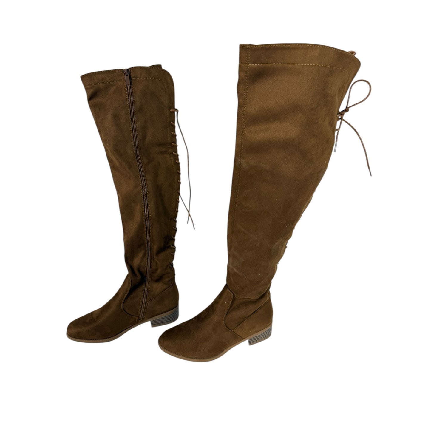 New Knee High Boots Women's Brown Zip up Cloth Casual Size 8
