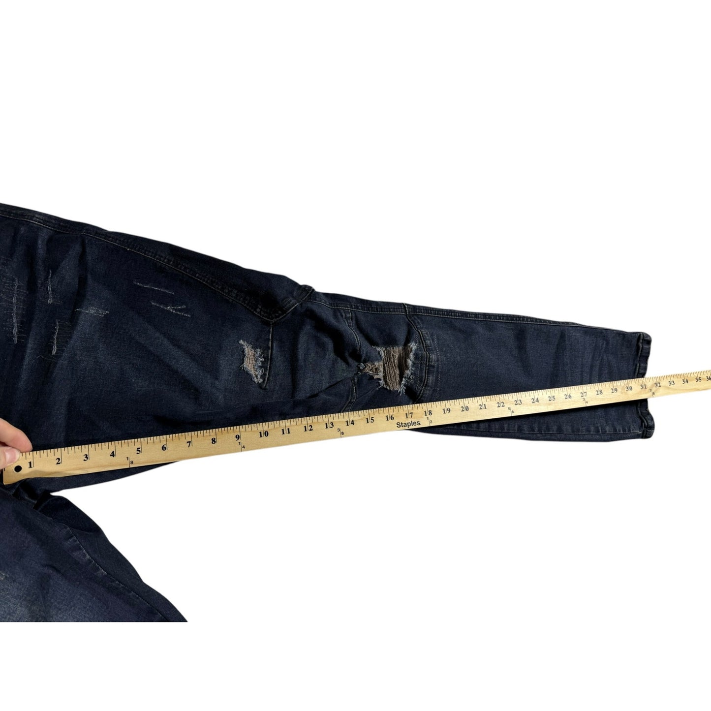 Smoke Rise Denim Jeans Men Slim Tapered 36x32 Dark Distressed Jeans