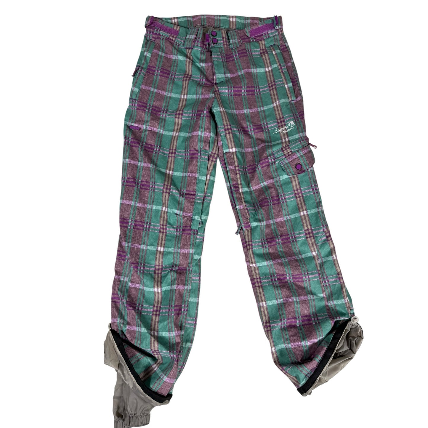 Women's Venture Liquid 5000mm Green and Pink Plaid Snow pants Medium