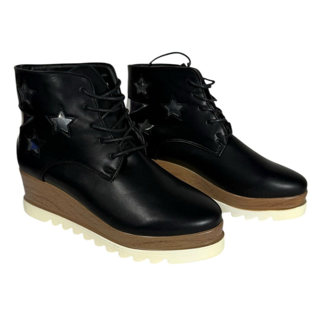 New Qupid boots Women's Black size 8.5 Stars Platform Woodgrain