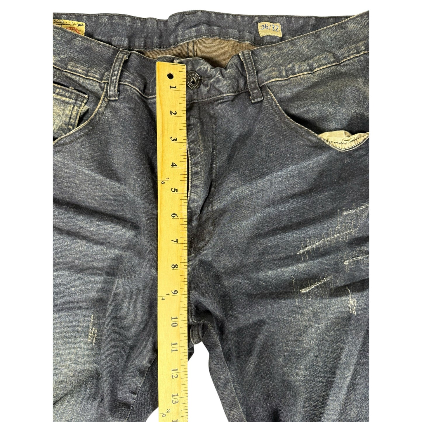 Smoke Rise Denim Jeans Men Slim Tapered 36x32 Dark Distressed Jeans