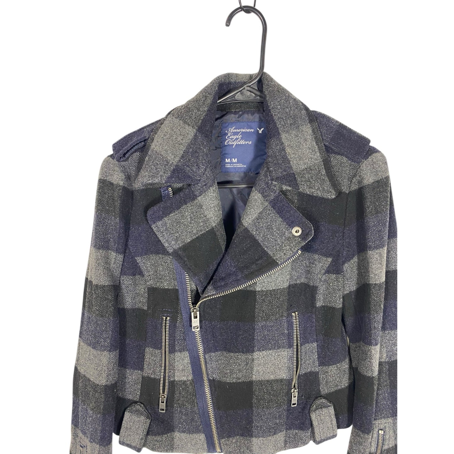American Eagle Peacoat women's Plaid Size Medium Gray Y2k