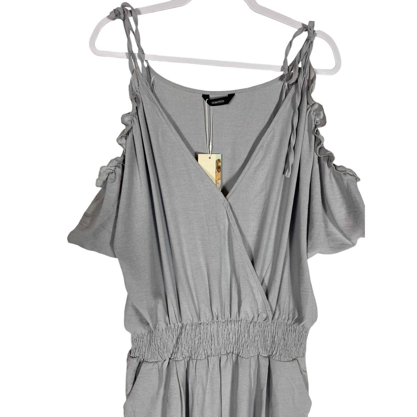 NWT Dokotoo One Piece Jumper Women's Size XL Gray Open Shoulder V Cut