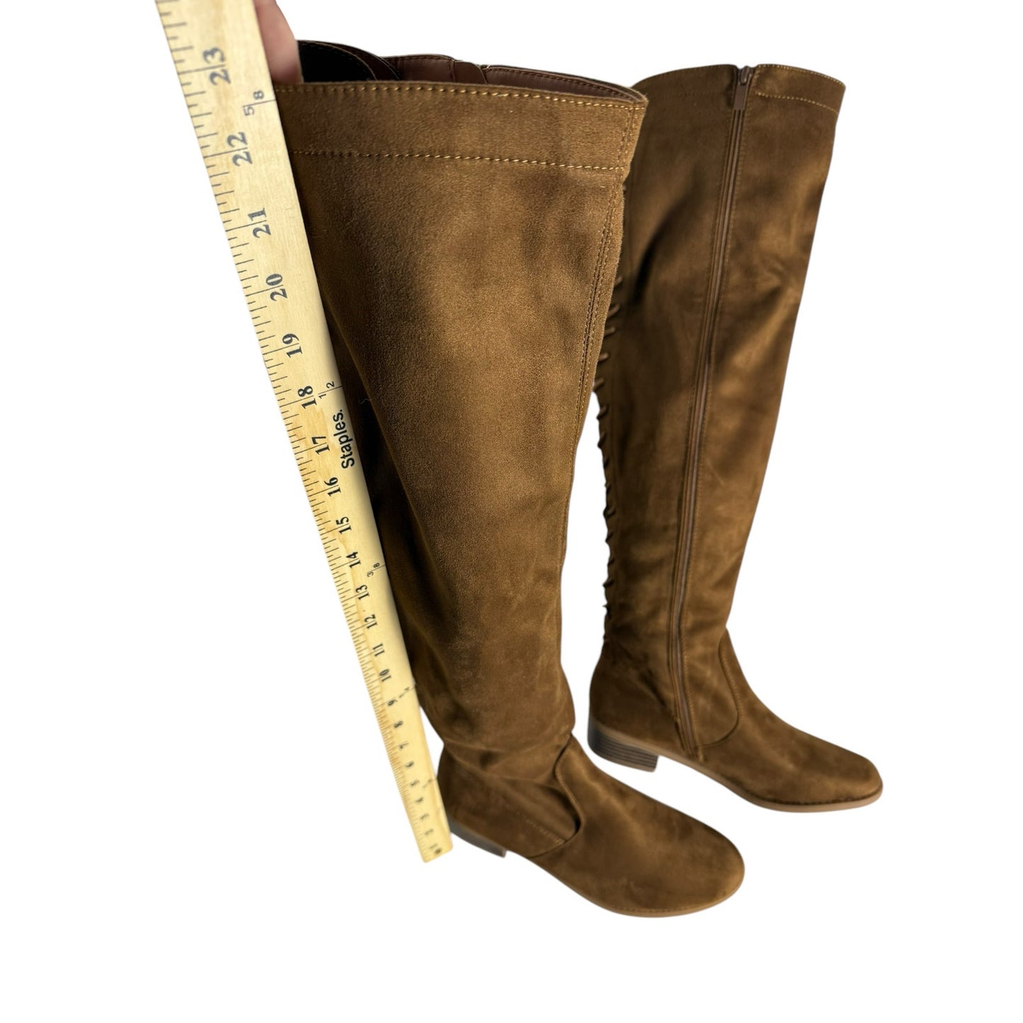New Knee High Boots Women's Brown Zip up Cloth Casual Size 8