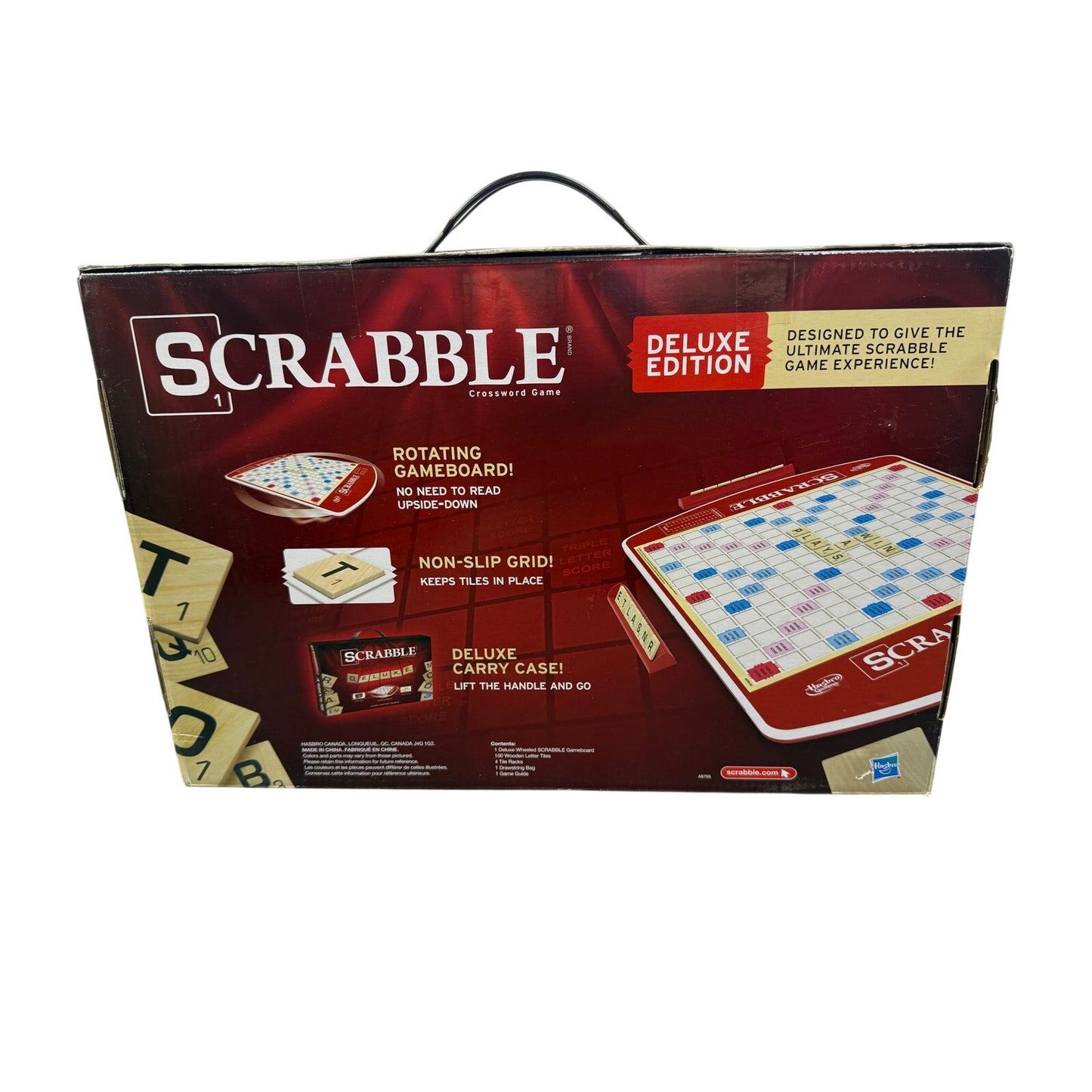 New SCRABBLE Deluxe Edition Crossword Game with Rotating Split Board COMPLETE