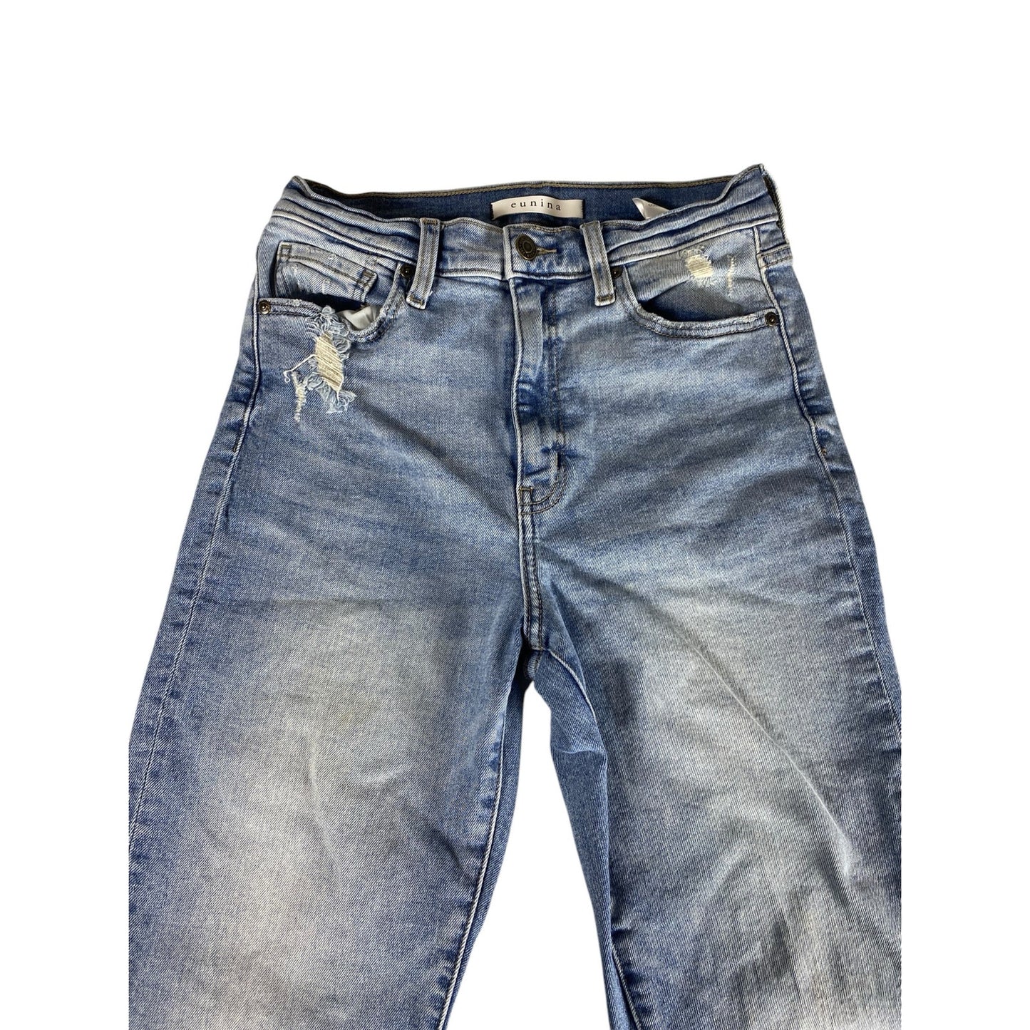 Women Distressed Eunina Ultra High Rise Straight Crop Jeans Size 7 Cotton Jeans