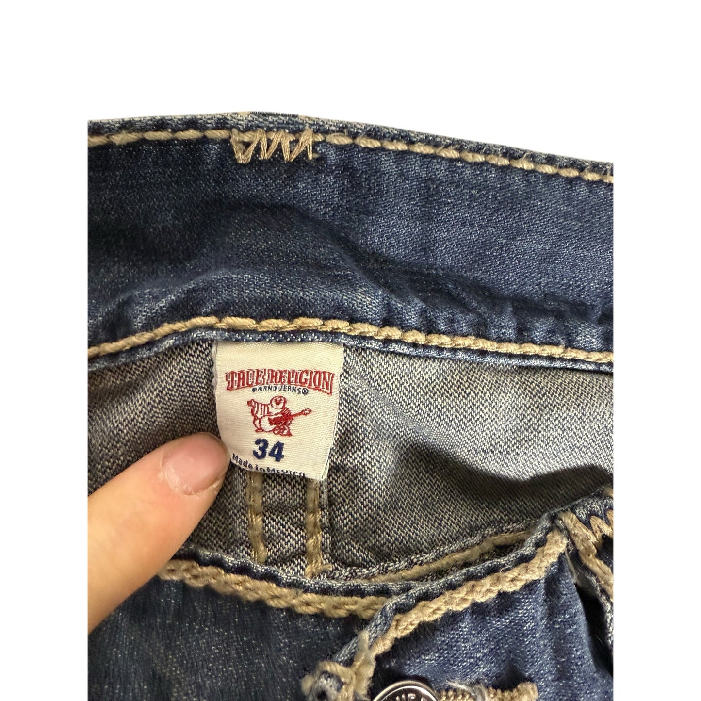 Men's True Religion Rope  Flap Pocket Stitched Straight Jeans Size 34