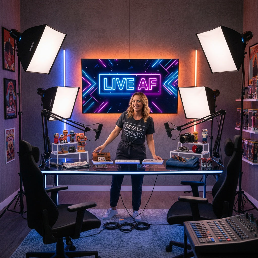 Reseller preparing for a live sale in the LIVE AF studio