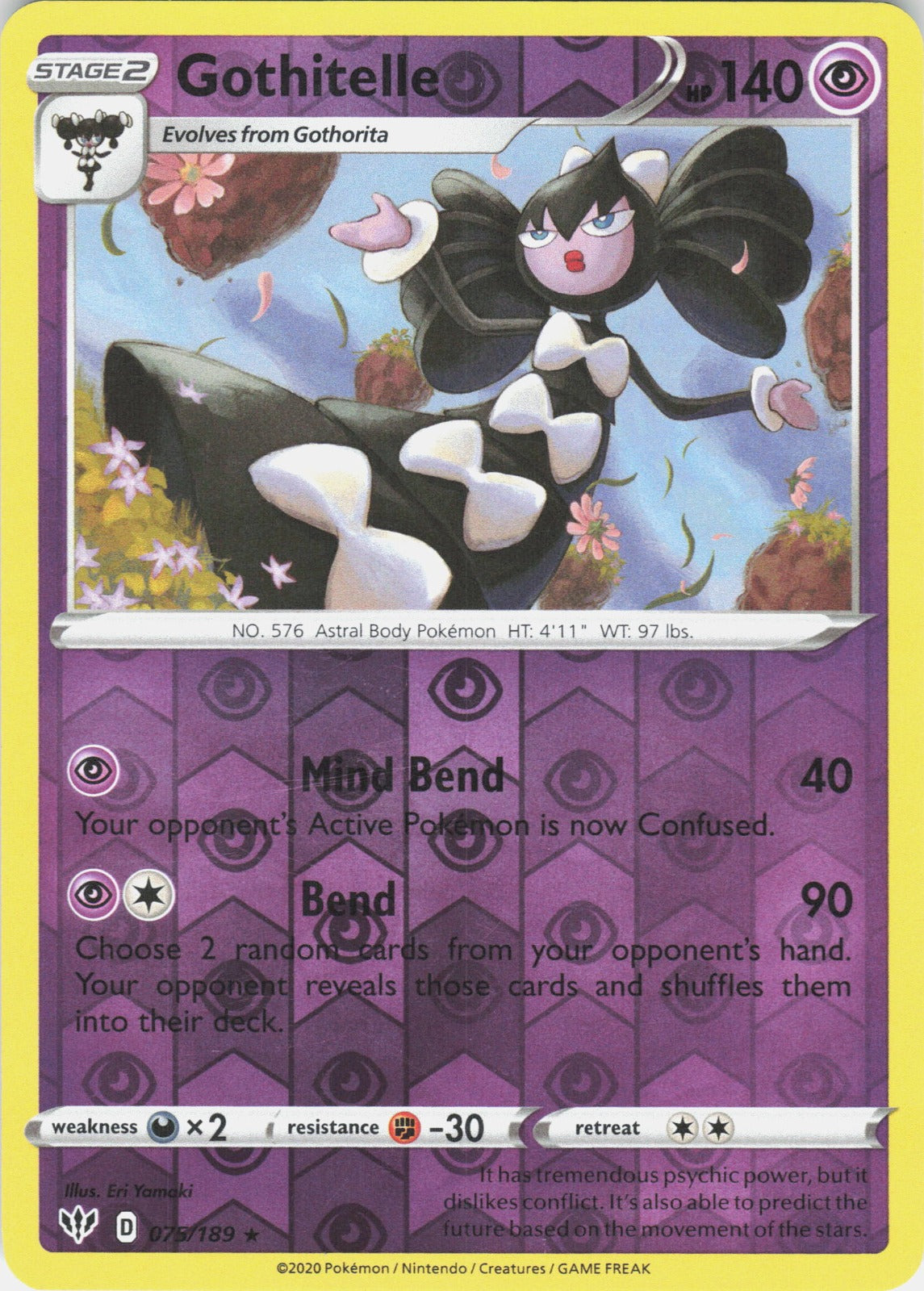 Gothitelle Reverse Holo Rare SWSH03: Darkness Ablaze 075/189 NM