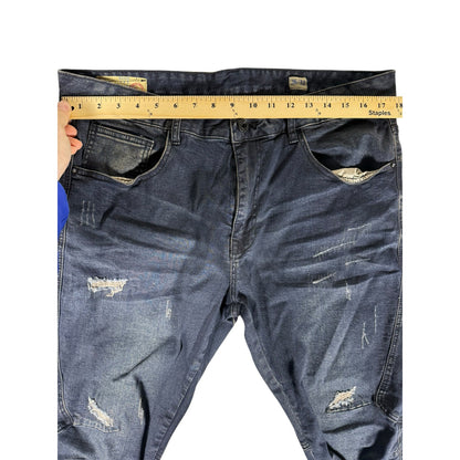 Smoke Rise Denim Jeans Men Slim Tapered 36x32 Dark Distressed Jeans