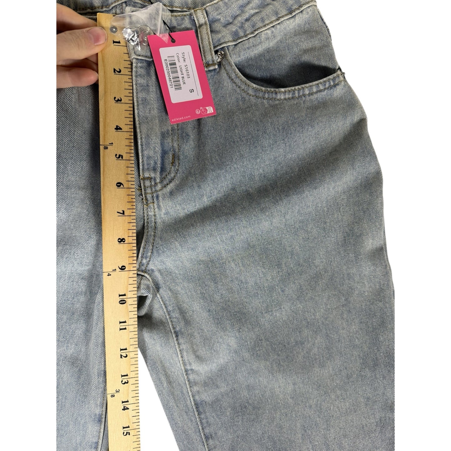 NWT Women's Edikted Bow Pocket Vintage Relaxed Straight leg 9" Rise jeans 28