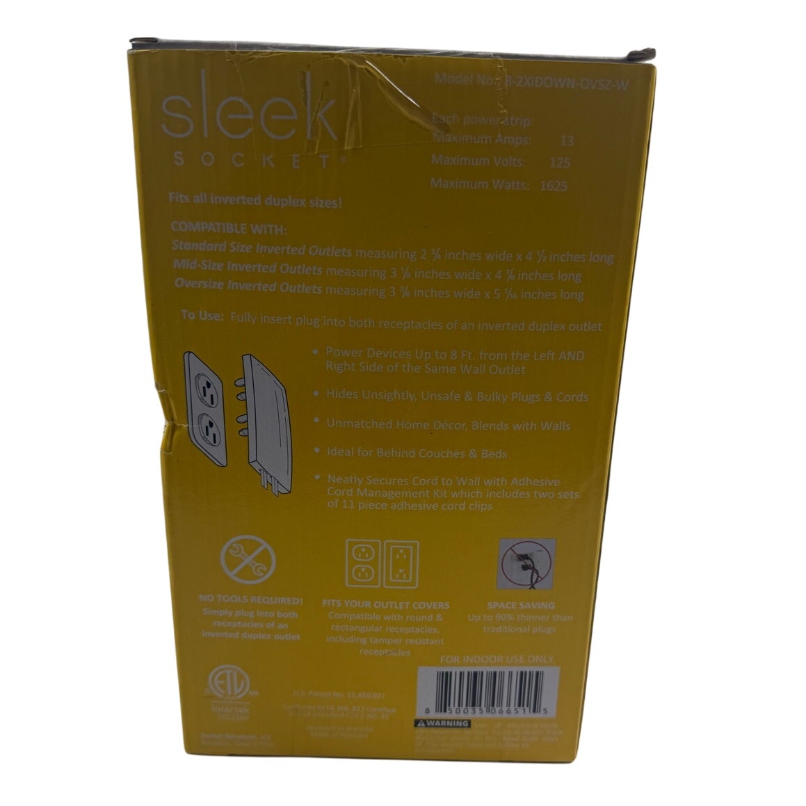 NIB Sleek Socket Original & Patented Ultra-Thin Outlet Concealer w/8ft Cord Kit