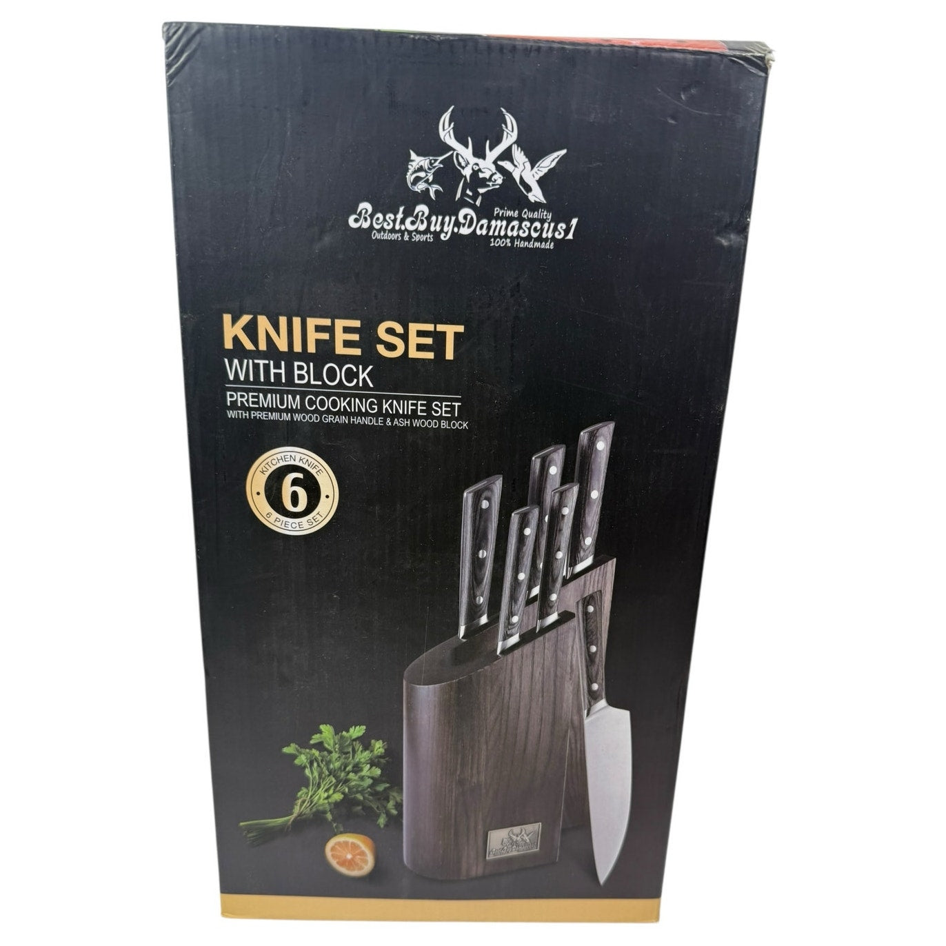 NIB BEAUTIFUL NIB Best Buy Damascus 6 Piece Knife Block Set