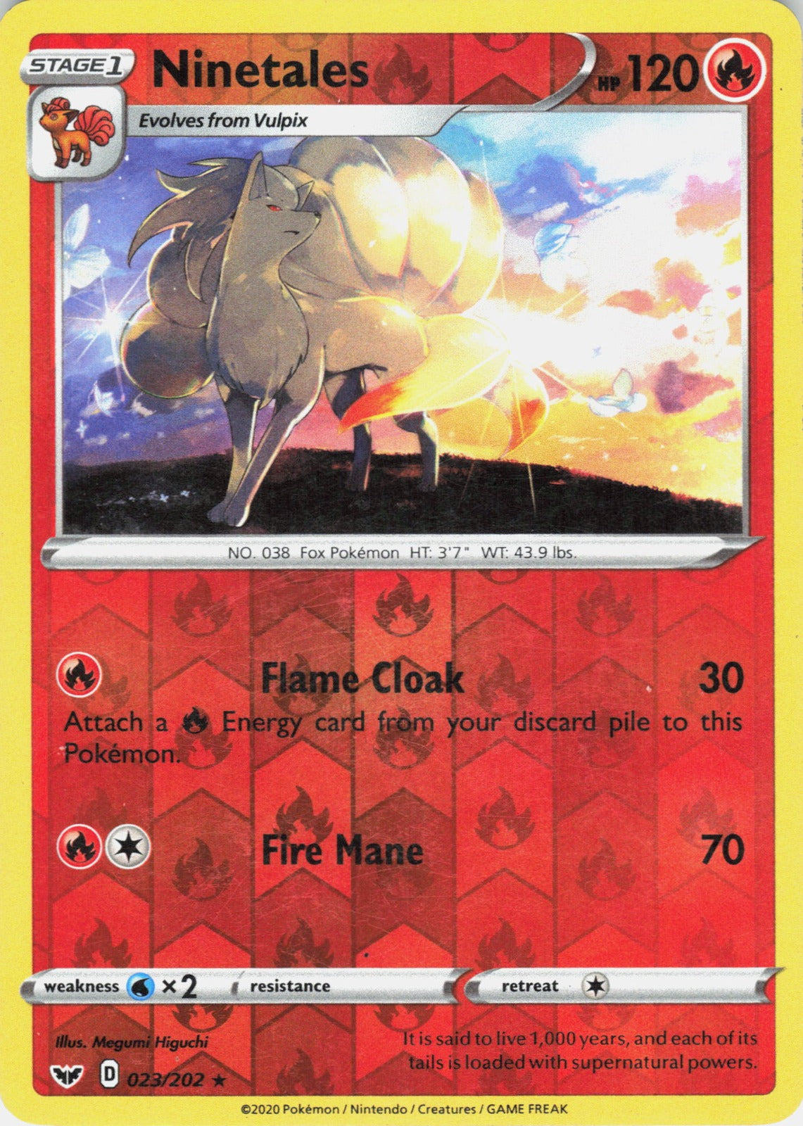 Ninetales Reverse Holo Rare SWSH01: Sword & Shield Base Set 023/202 NM