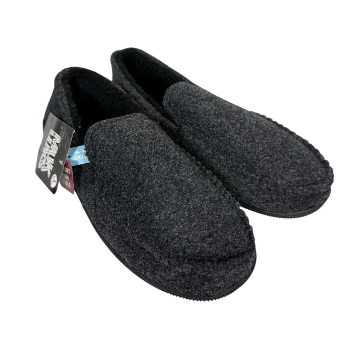 NWT Muk Luks Moccasin Women's Gray Slippers Size Large Fur Lined Memory Foam
