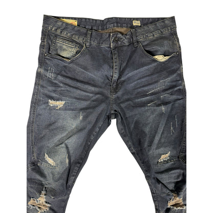 Smoke Rise Denim Jeans Men Slim Tapered 36x32 Dark Distressed Jeans