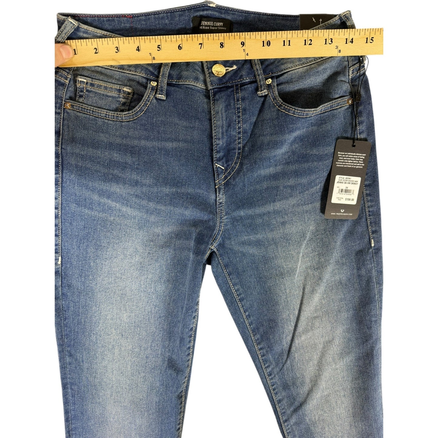 NWT True Religion Jennie Jeans Women's 29 Mid Rise Sun Kissed Washed Skinny