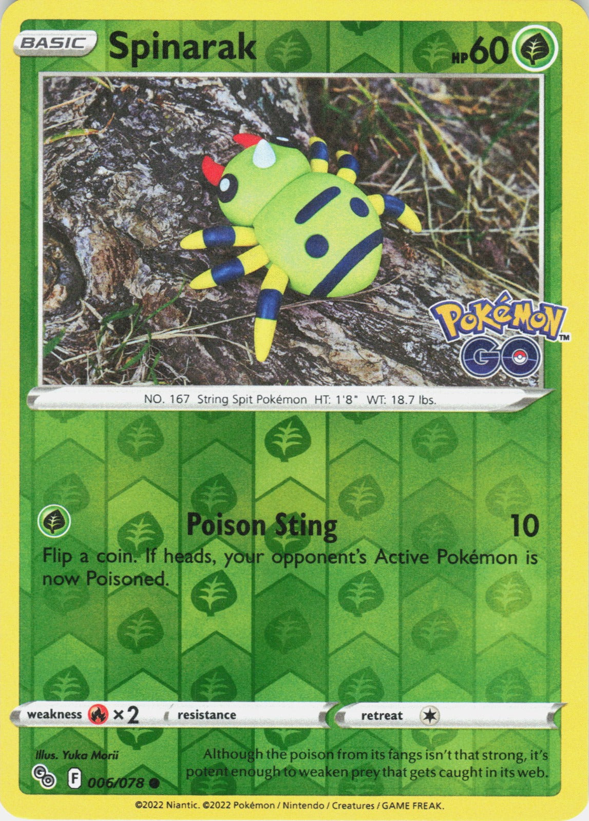 Spinarak Reverse Holo Common Pokemon GO 006/078 NM