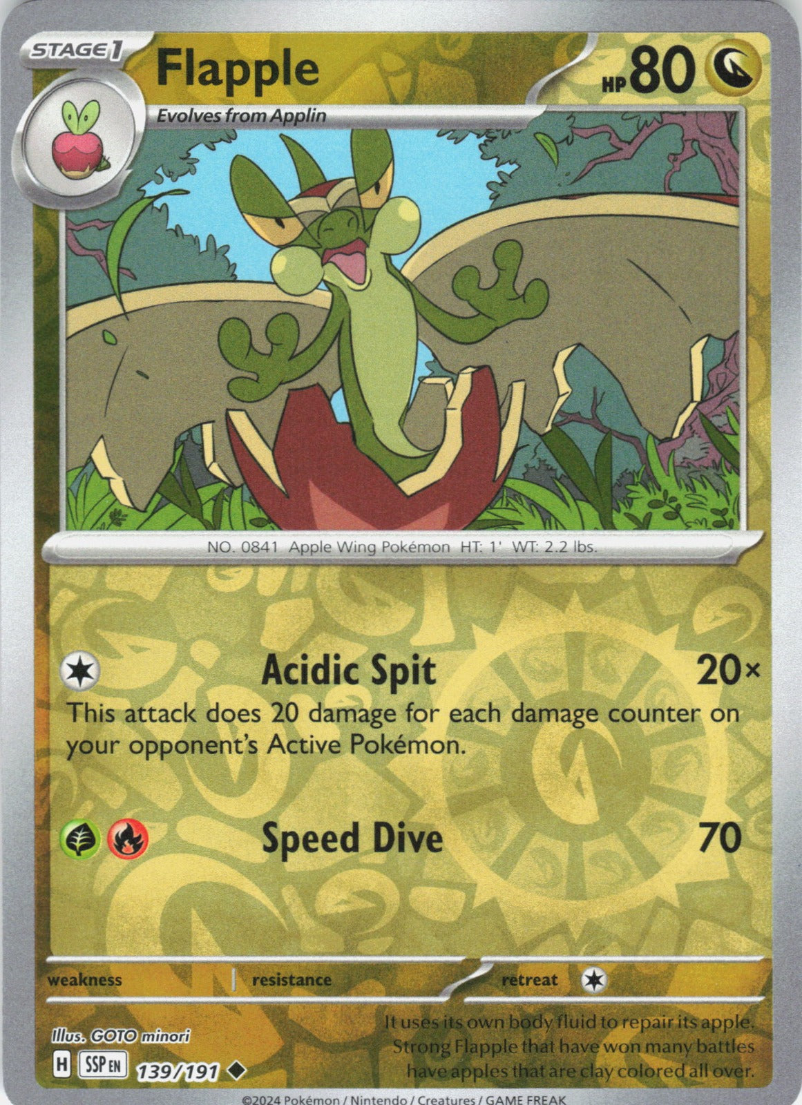 Flapple Reverse Holo Uncommon SV08: Surging Sparks 139/191 NM