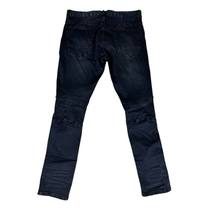 Smoke Rise Denim Jeans Men Slim Tapered 36x32 Dark Distressed Jeans