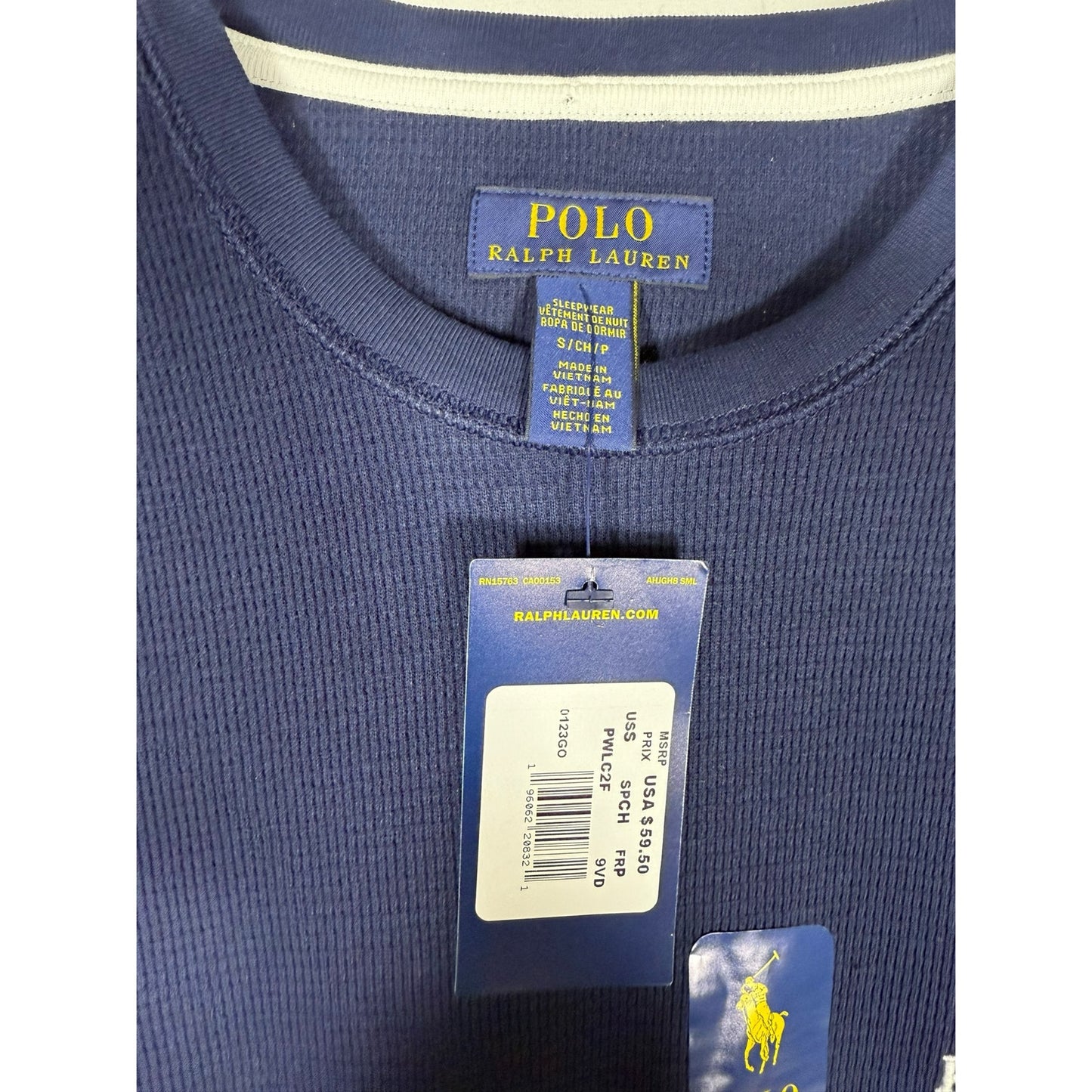 Polo Ralph Lauren Knit Crewneck Waffle Thermal Sleep Shirt Navy Blue NWT Small