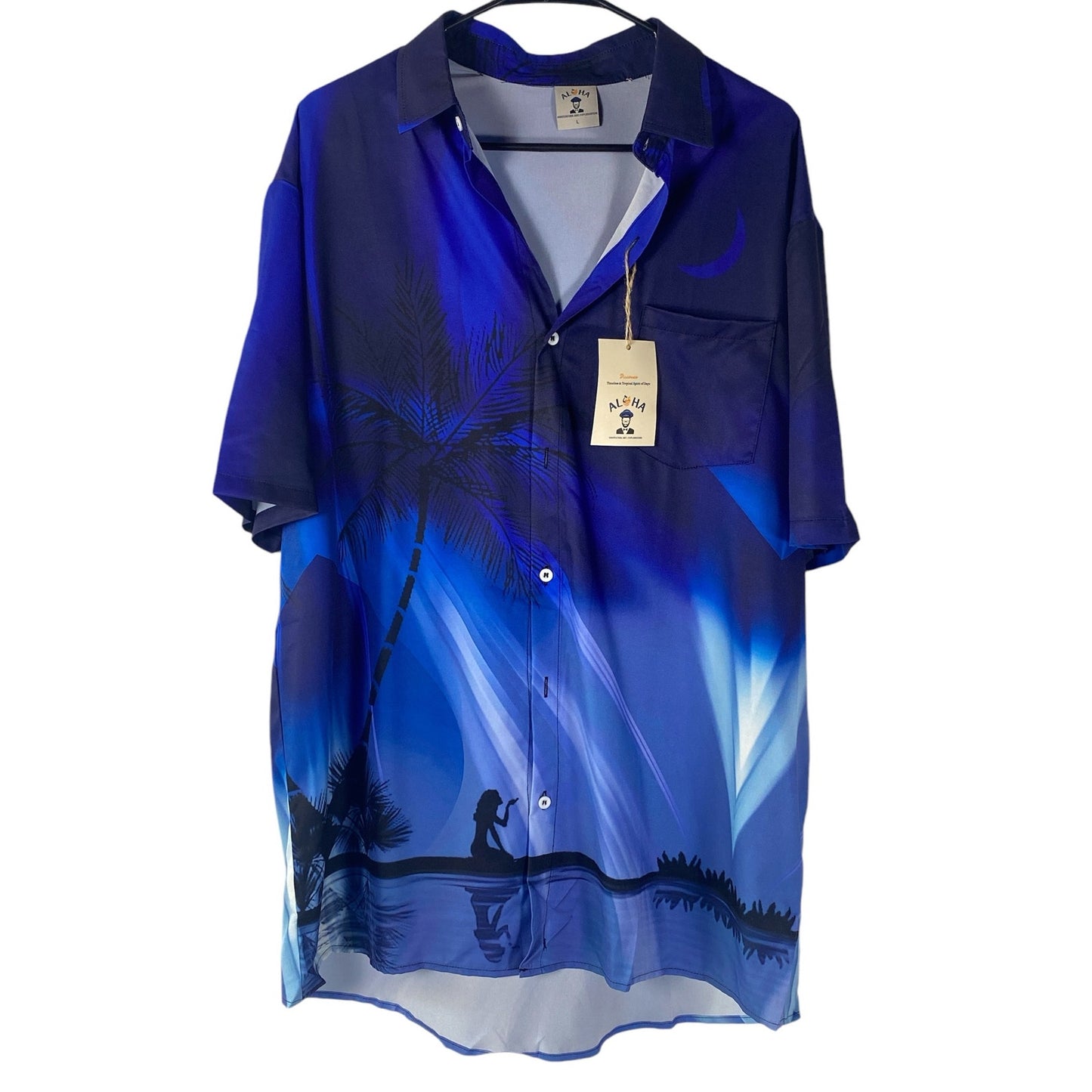 NWT Aloha  Hawaiian Shirt Men's Blue Size Large Button Down vacation