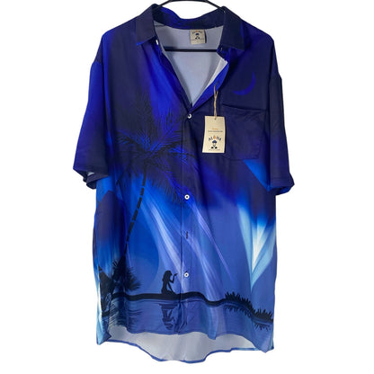 NWT Aloha  Hawaiian Shirt Men's Blue Size Large Button Down vacation