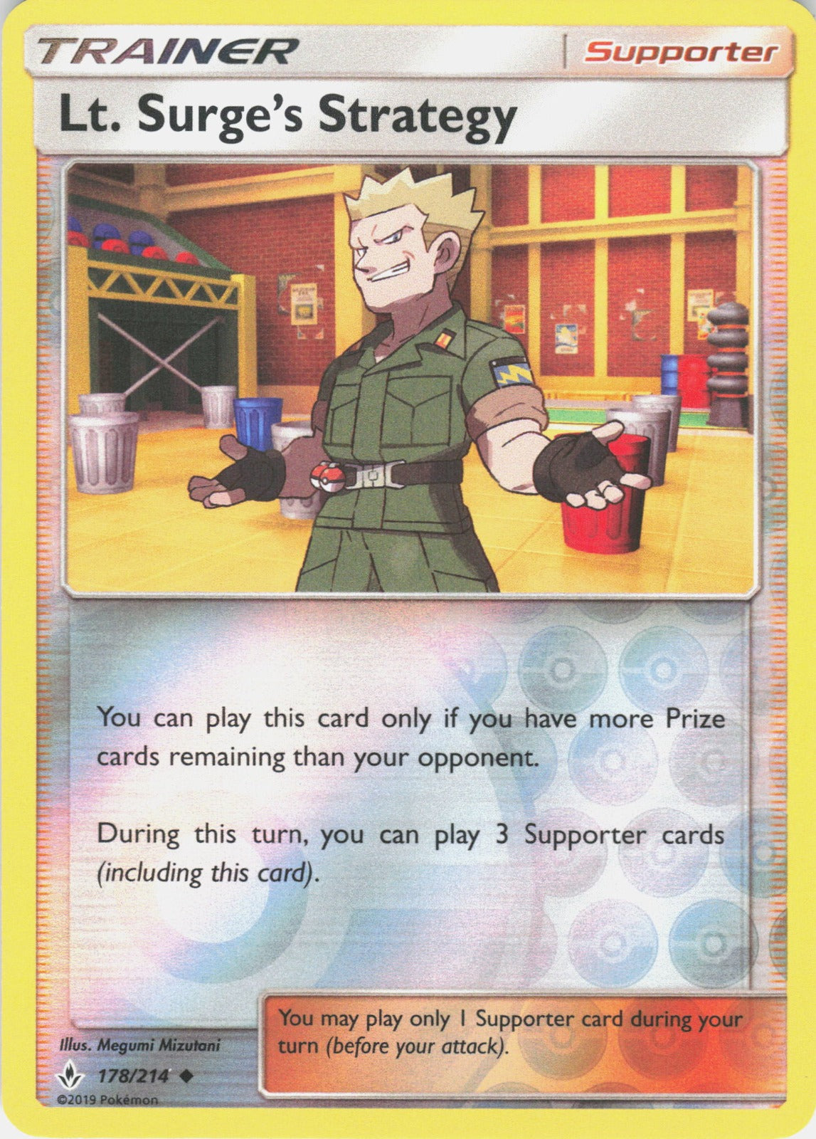 Lt. Surge's Strategy Reverse Holo Uncommon SM - Unbroken Bonds 178/214 NM