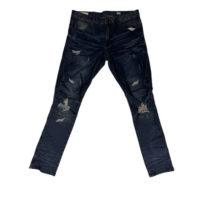 Smoke Rise Denim Jeans Men Slim Tapered 36x32 Dark Distressed Jeans