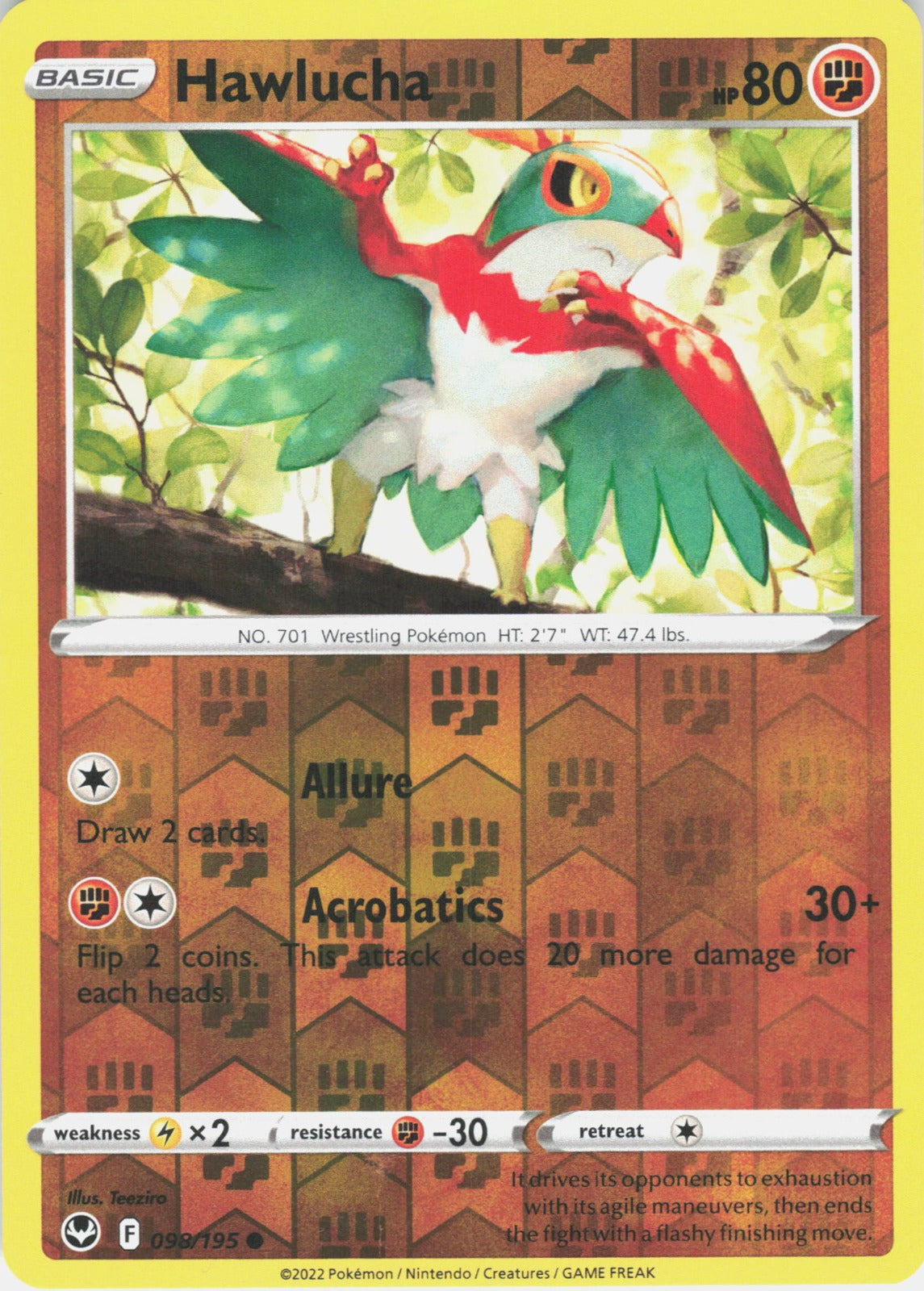Hawlucha Reverse Holo Common SWSH12: Silver Tempest 098/195 NM