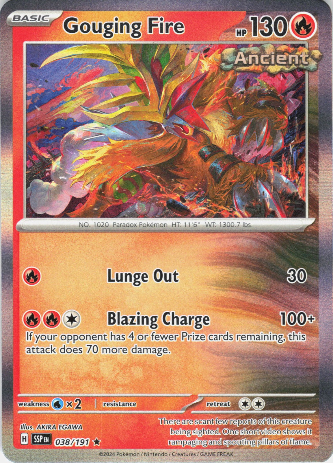Gouging Fire Holo Rare SV08: Surging Sparks 038/191 NM
