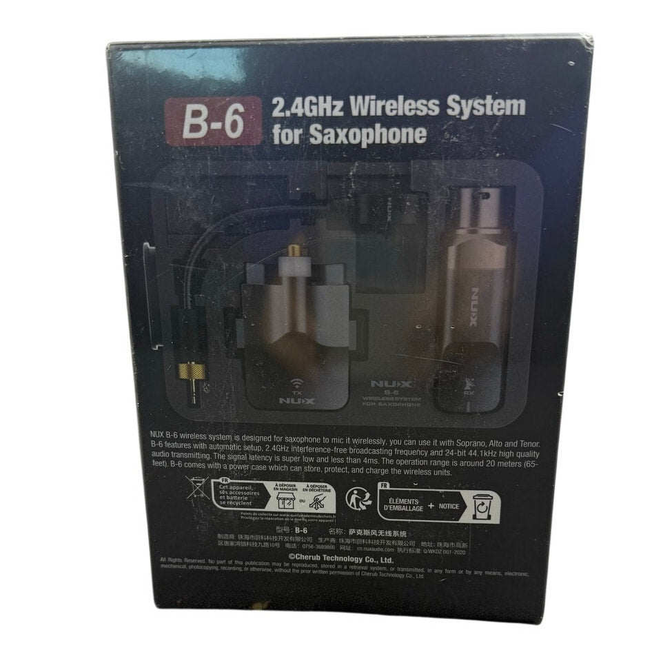 New Sealed NUX B-6 2.4GHz Wireless Saxophone Microphone System Black