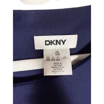 NWT DKNY Dress Women's Sheath Navy Blue 18W Short Sleeve Midi Plus Size