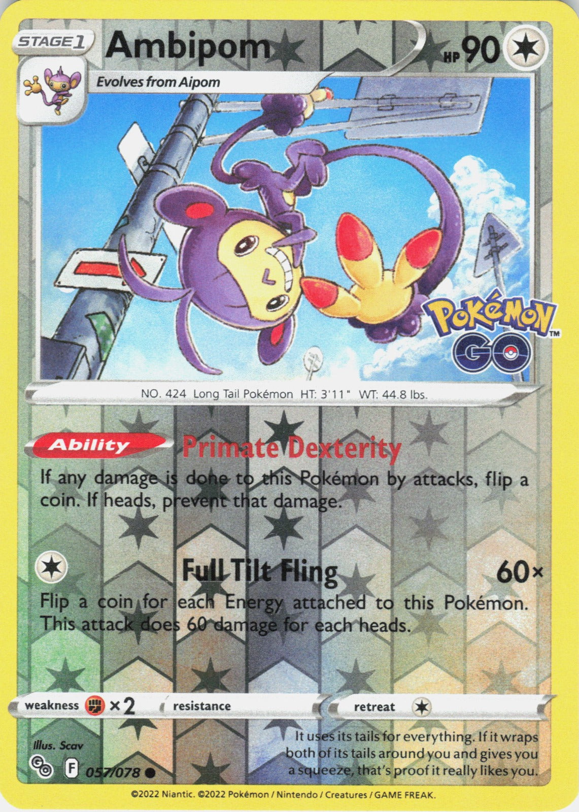 Ambipom Reverse Holo Common Pokemon GO 057/078 NM