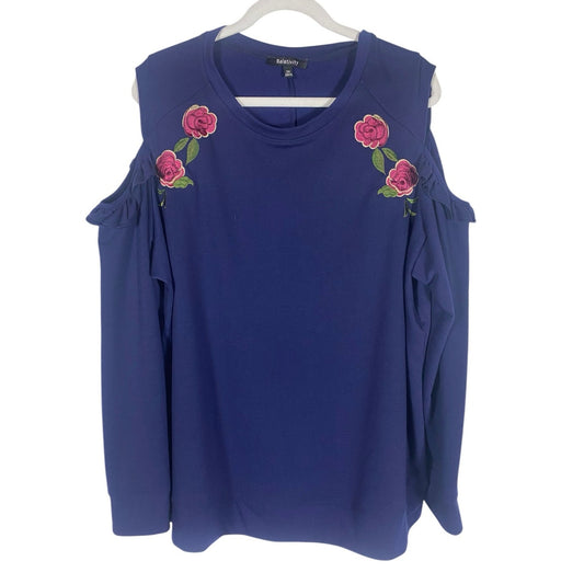 Relativity Top Women's open Shoulder Long Sleeve Blue 3X Roses