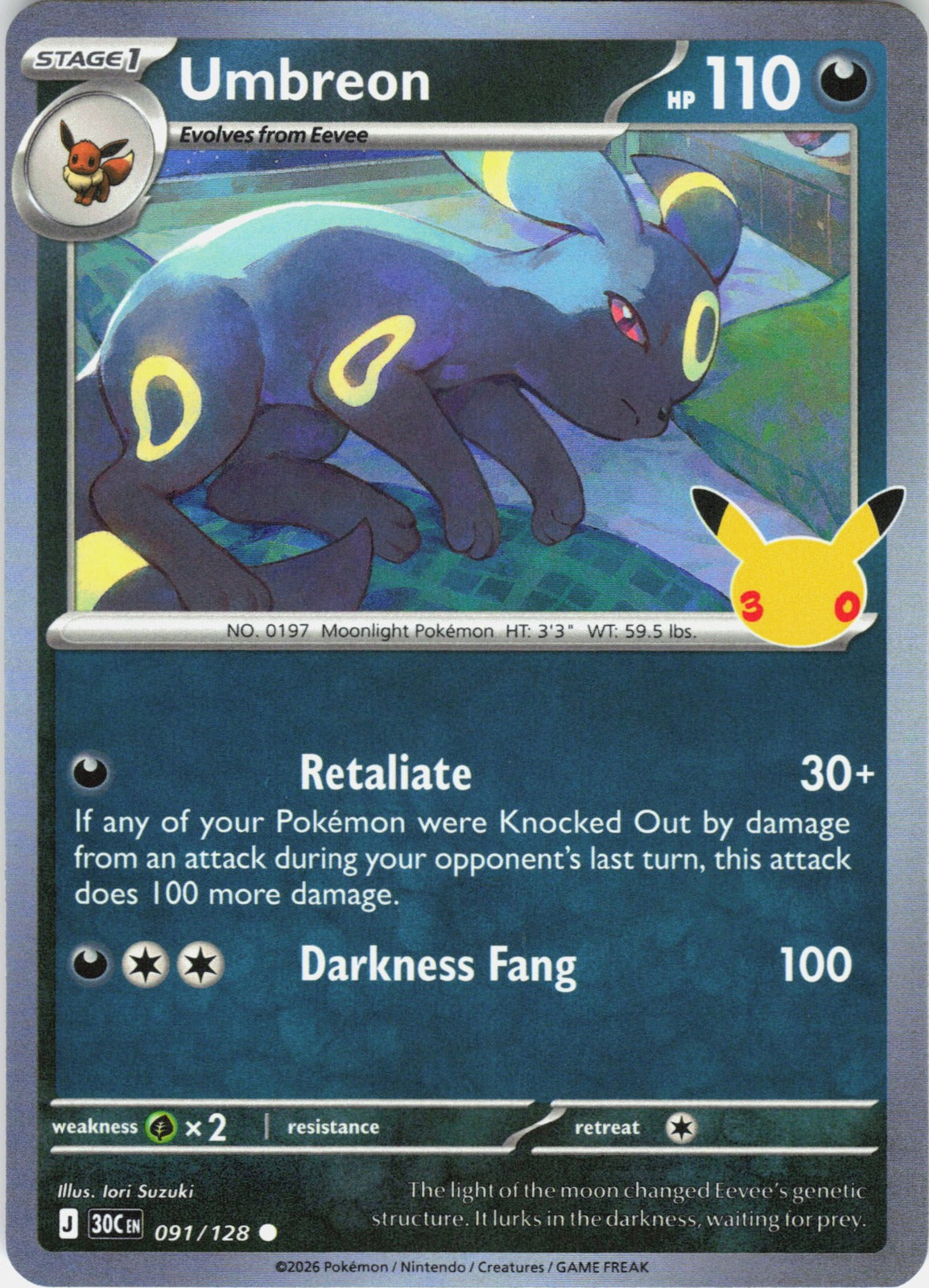 Umbreon Common ME: 30th Celebration 091/128 NM