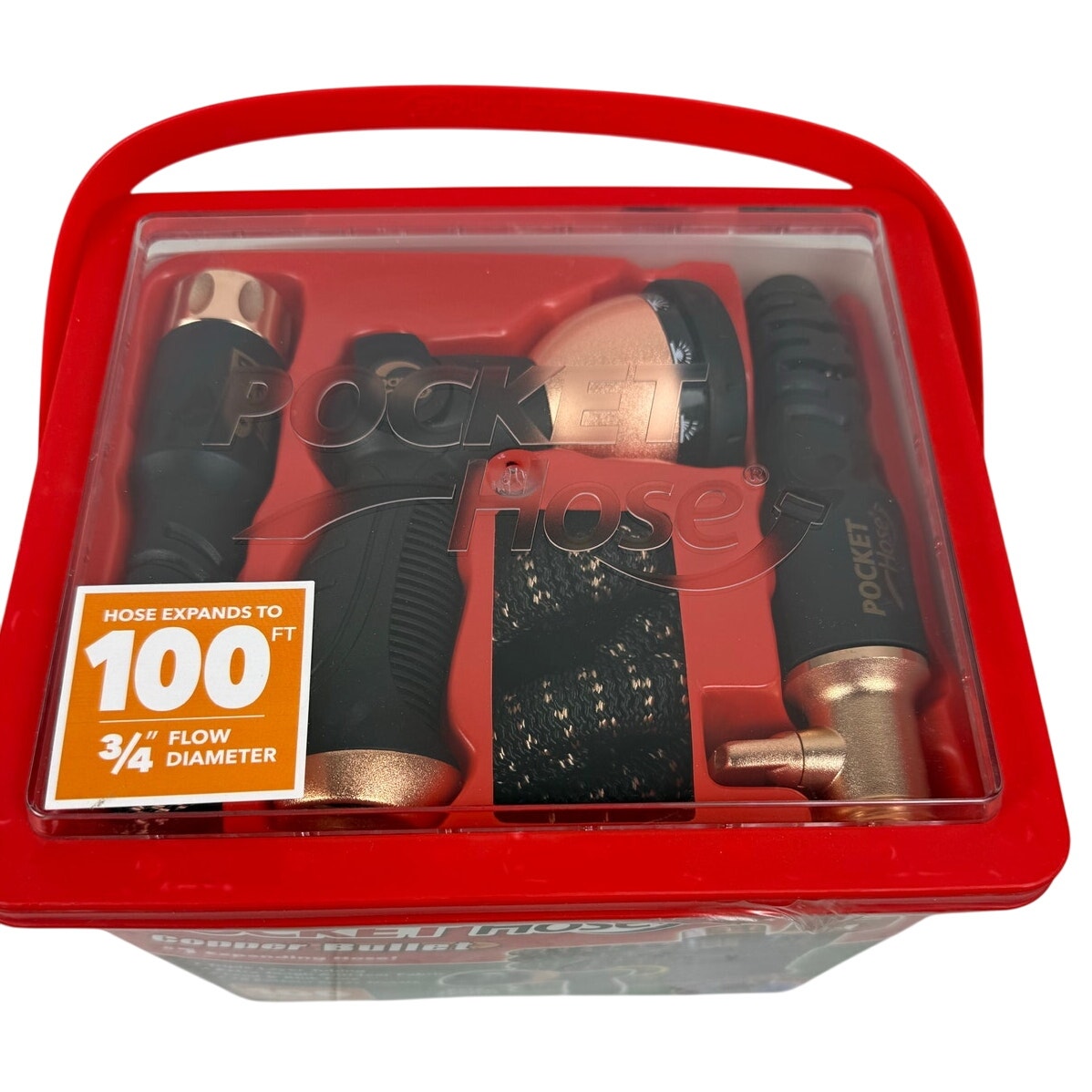 New in Box Pocket Hose Copper Bullet 100FT Expandable Garden Hose w/ Sprayer