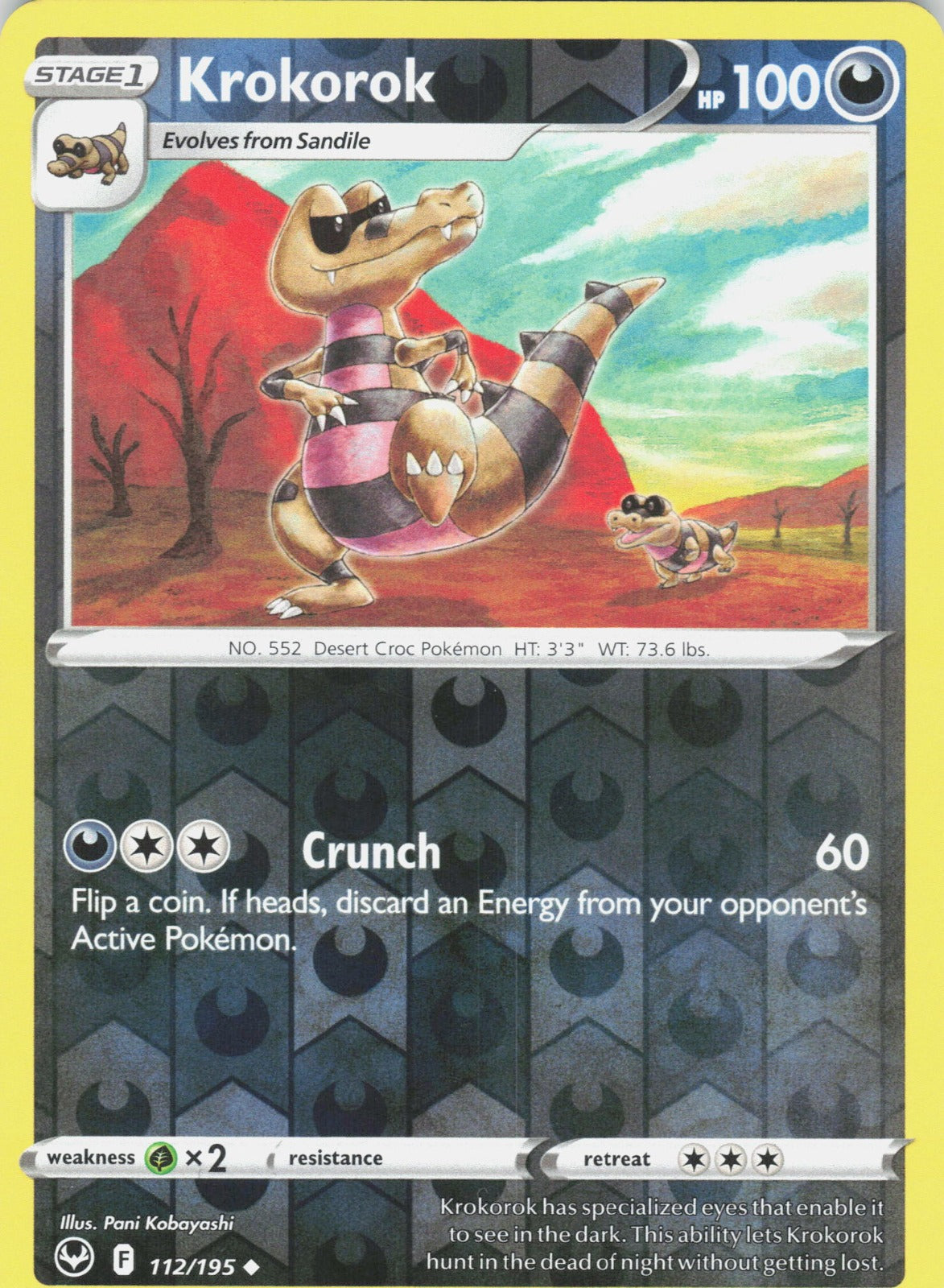 Krokorok Reverse Holo Uncommon SWSH12: Silver Tempest 112/195 NM