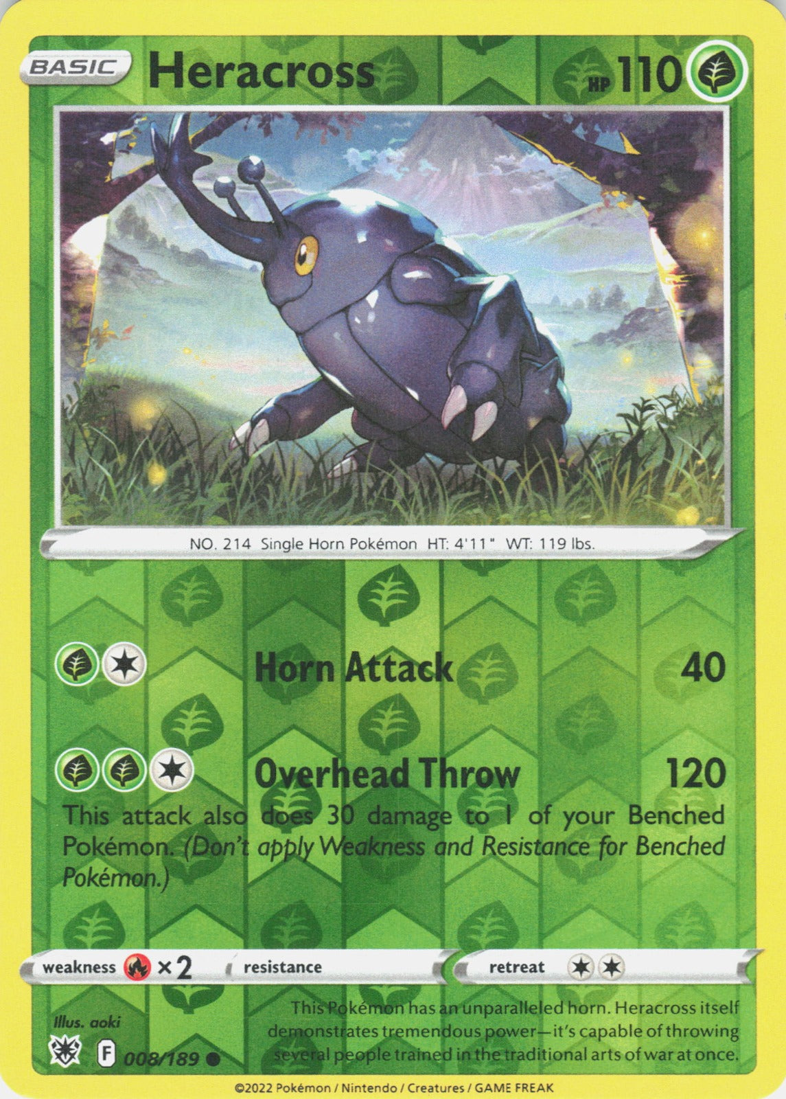 Heracross Reverse Holo Common SWSH10: Astral Radiance 008/189 NM