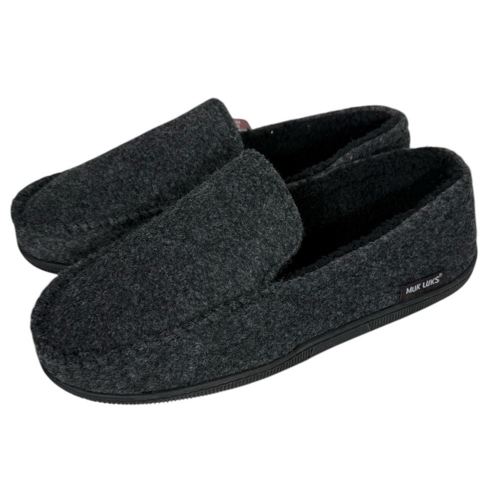 NWT Muk Luks Moccasin Women's Gray Slippers Size Large Fur Lined Memory Foam