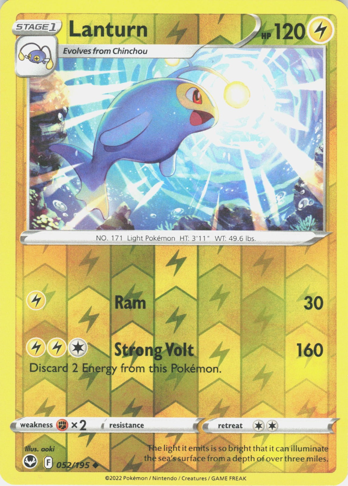 Lanturn Reverse Holo Uncommon SWSH12: Silver Tempest 052/195 NM