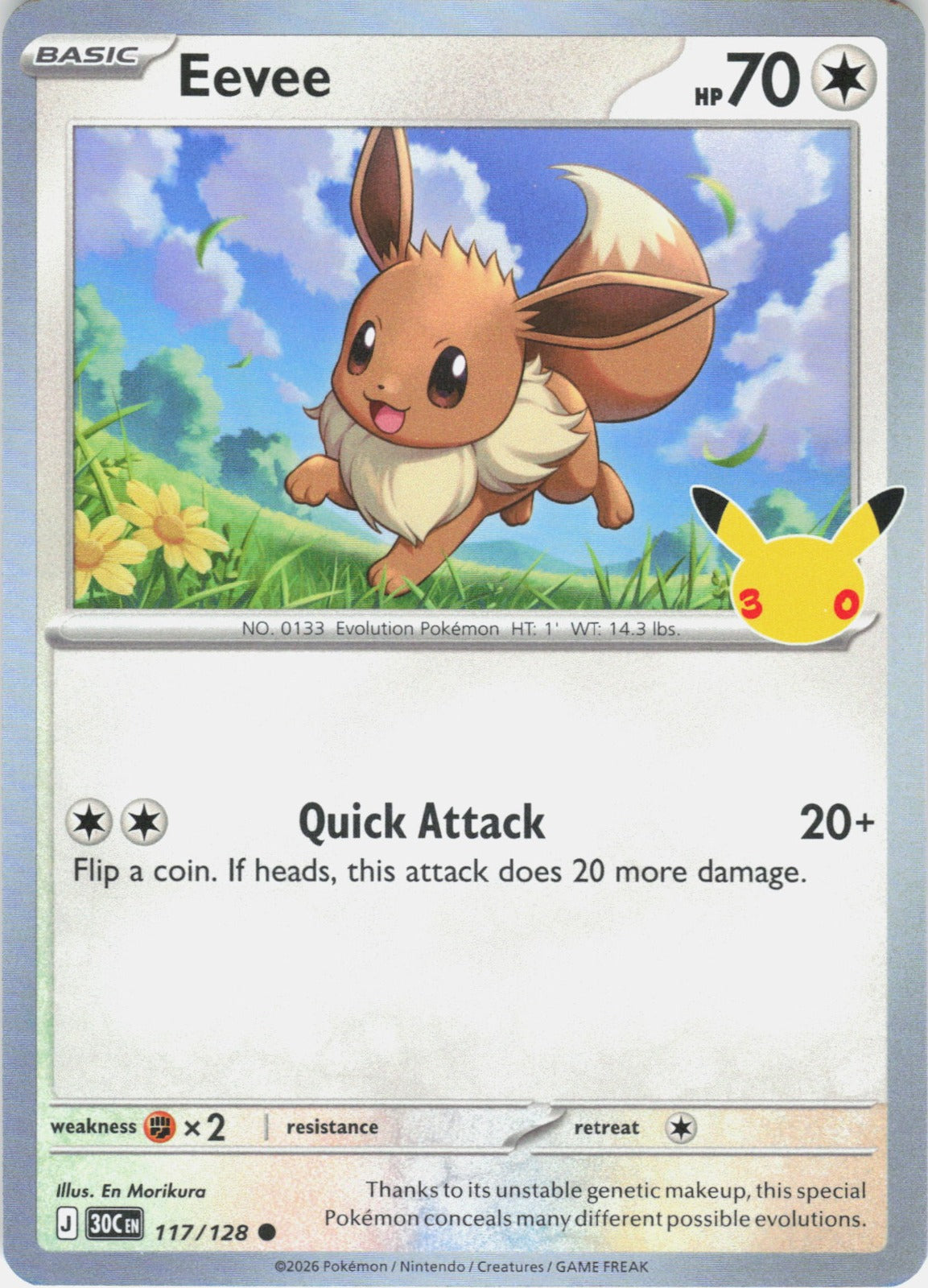 Eevee Common ME: 30th Celebration 117/128 NM