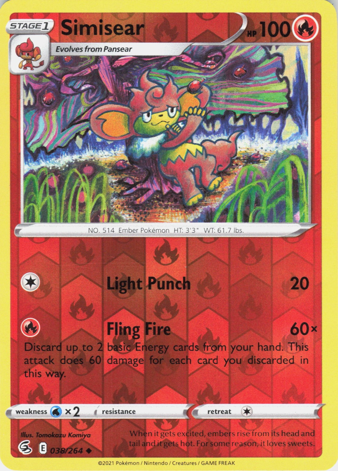 Simisear Reverse Holo Uncommon SWSH08: Fusion Strike 038/264 NM