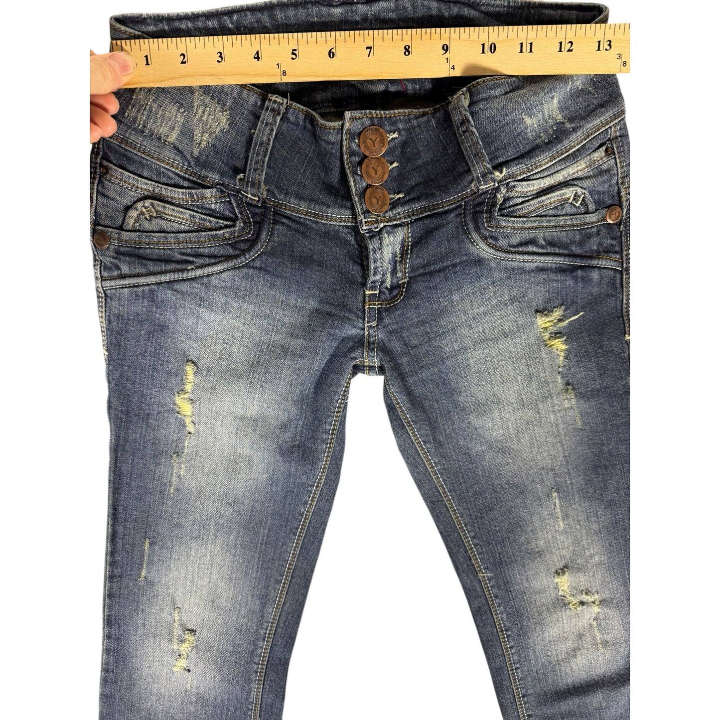 Design by Yhasu Jeans Women's Low-rise Skinny Y2K Vintage Distressed Button Fly