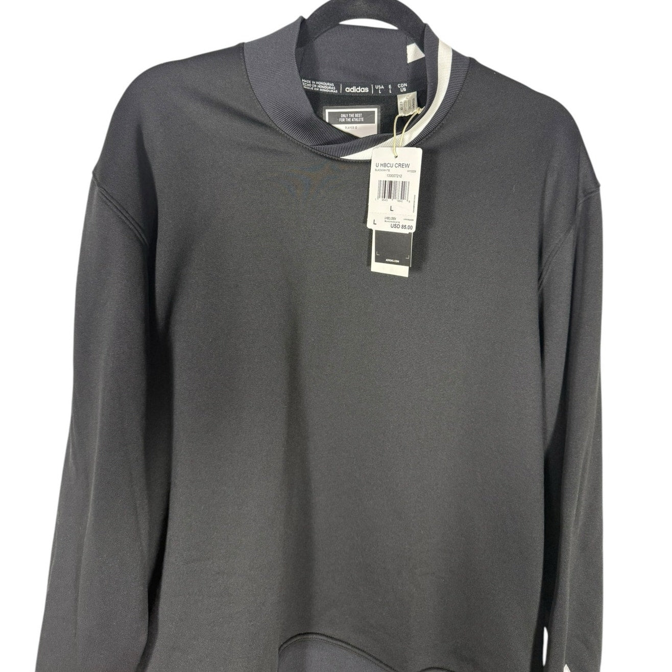 NWT Adidas Sweatshirt Mens L Black/White Varsity Elastic U HBCU Crew Athleisure