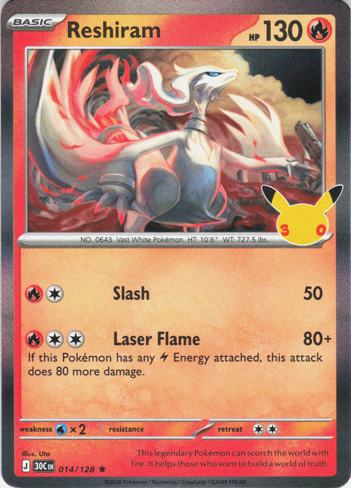 Reshiram Holo Rare ME: 30th Celebration 014/128 NM