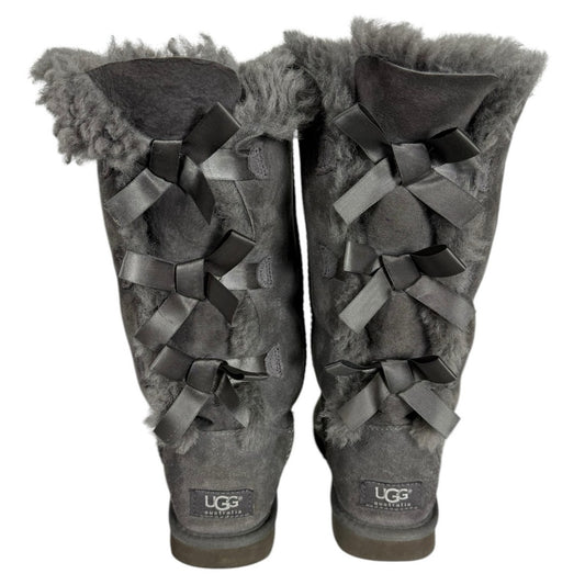 Ugg Bailey Bow Tie Boots  Women's Gray Size 6 Fur lined